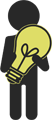 stick figure icon holding a lightbulb